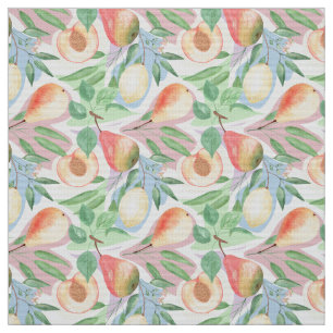 Tissu Fruits, pêches, poires, citrons, aquarelle