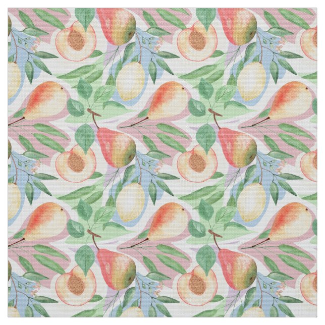 Tissu Fruits, pêches, poires, citrons, aquarelle (Échantillon)