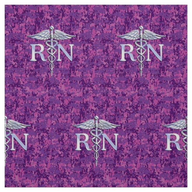 Tissu Fuchsia argenté Camo de caducée de RN d'infirmier (Échantillon)