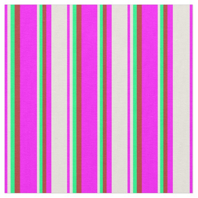 Tissu Fuchsia, Beige, Vert & Rouge Motif rayé (Fermer)