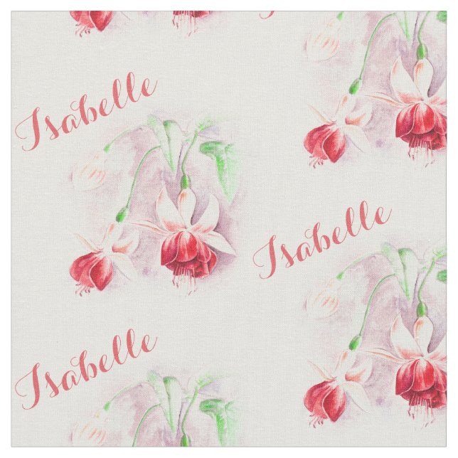Tissu Fuchsia botanique rouge nom d'aquarelle (Fermer)