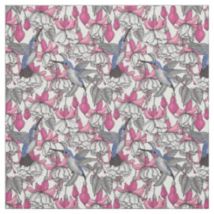 Tissu Fuchsia et colibris blancs