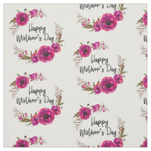Tissu Fuchsia Poppies Floral Wreath Bonne fête des mères