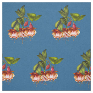 Tissu Fuchsias et colibri tropicaux peints