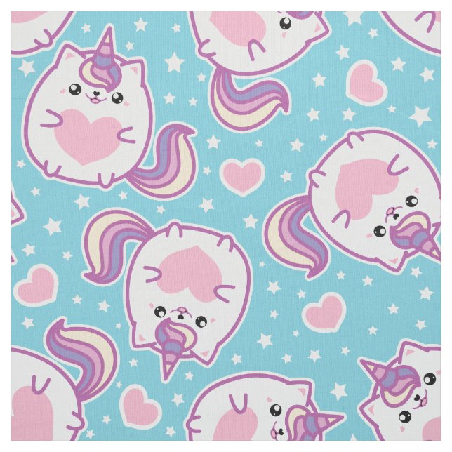 Tissu Fun Cute Chubby Kitschy Unicorn Kitty (Échantillon)