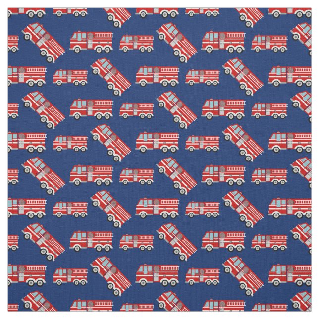 Tissu Fun Fire Trucks Navy Blue (Échantillon)