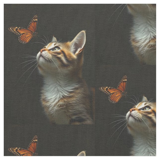 Tissu Fun Kitten Papillon Arrière - plan noir (Fermer)