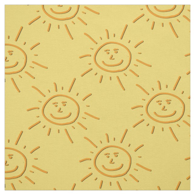 Tissu Fun Sourire main tiré soleil sur orange (Échantillon)