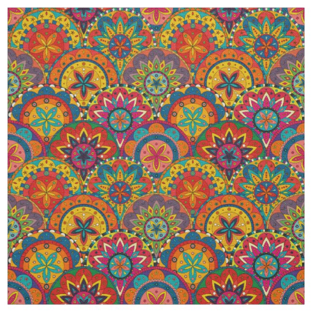 Tissu Funky Retro couleur Motif Mandala (Échantillon)
