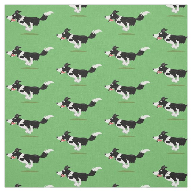 Tissu Funny Border Collie chien en course dessin animé (Échantillon)