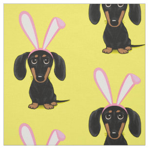 Tissu Funny Bunny Dog de Pâques Noir et Tan Dachshund