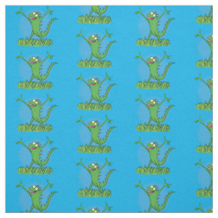 Tissu Funny vert souriant animé iguane