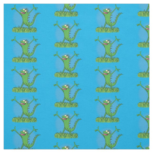 Tissu Funny vert souriant animé iguane (Échantillon)