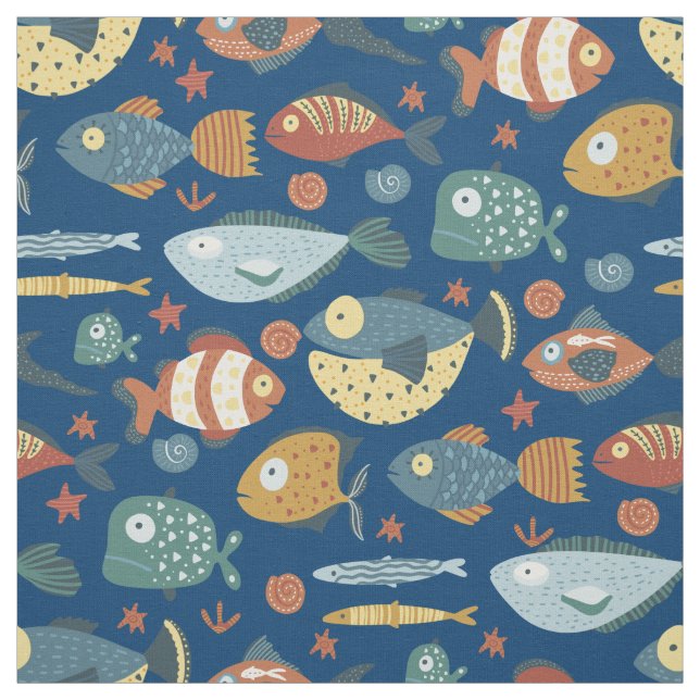 Tissu Funny Whimsical Océan Poisson Motif bleu (Échantillon)