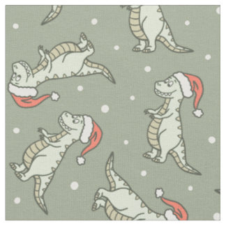 Tissu Garçons Dinosaure Noël T-Rex Dino Vert Sauge