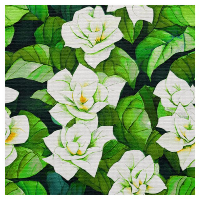Tissu Gardenias blanches et Feuilles verts de Jade (Échantillon)