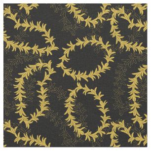 Tissu Garlands à fleurs hawaïennes à motifs noir et or