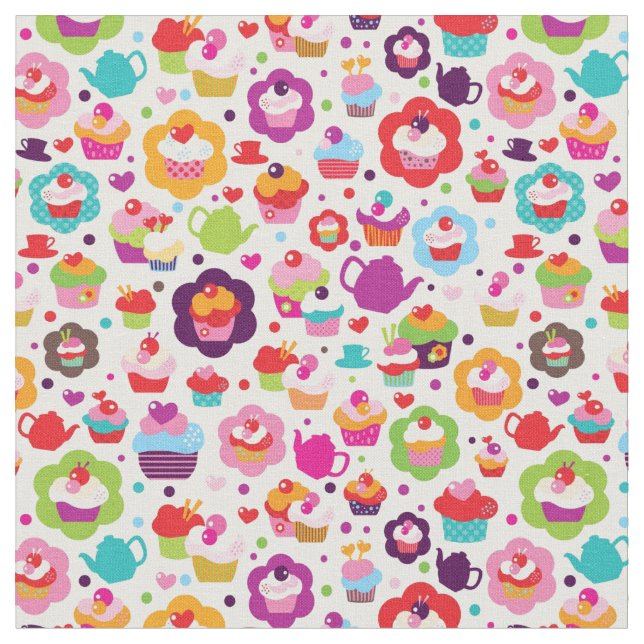 Tissu Gâteau de tasse et pot mignons de thé (Fermer)