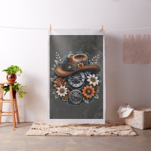 Tissu Gears en fleurs : Steampunk style cowboy.