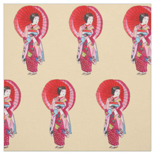 Tissu Geisha japonais avec kimono rouge art mignon