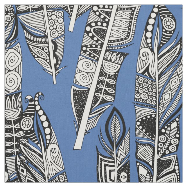 Tissu geo plumes bleu (Échantillon)