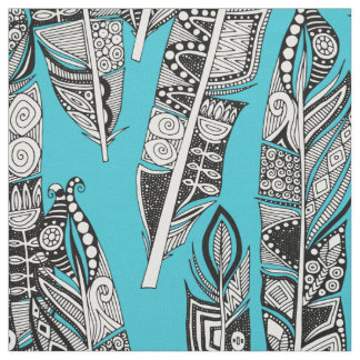 Tissu geo plumes bleu turquoise
