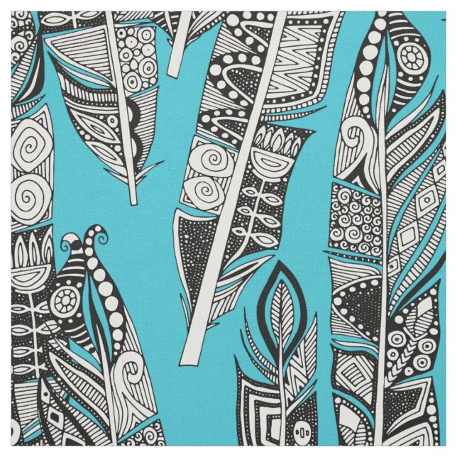 Tissu geo plumes bleu turquoise (Échantillon)