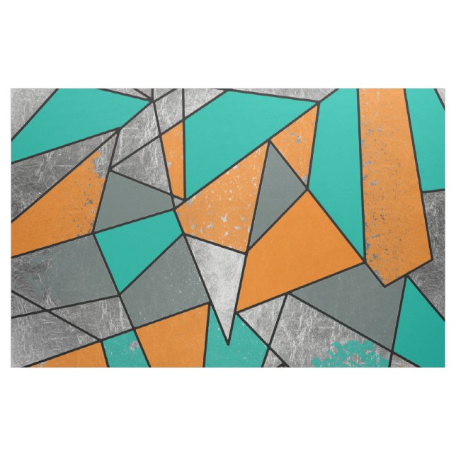 Tissu Géométrique argenté gris turquoise orange rustique (Yard)