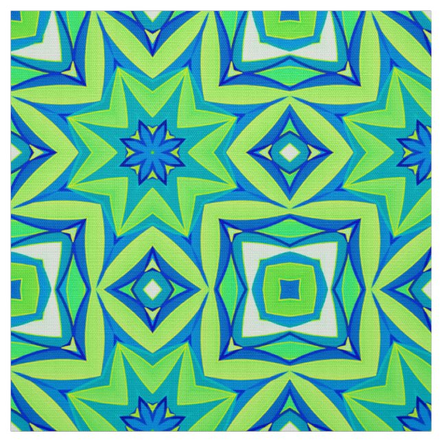 Tissu Géométrique étoile Abstraite - Vert chaux et bleu (Échantillon)