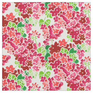 Tissu Géraniums roses et motif floral rouge