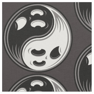 Tissu Ghost Yin Yang Noir et blanc