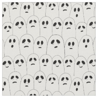 Tissu Ghosts d'Halloween blanc mignon à motif