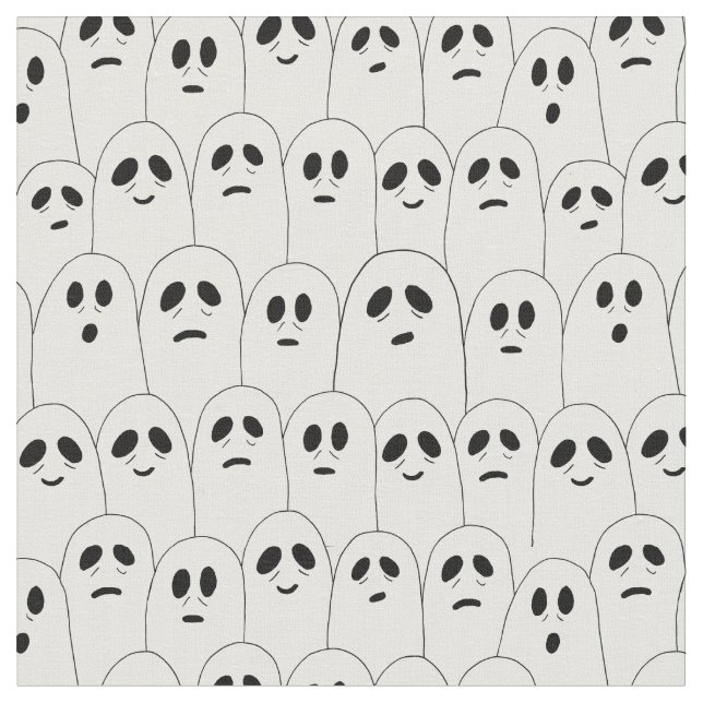 Tissu Ghosts d'Halloween blanc mignon à motif (Fermer)