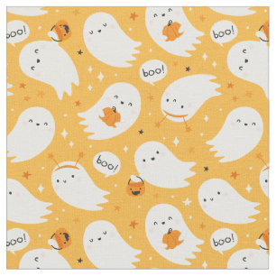 Tissu Ghosts mignonette sur Orange avec paniers bonbons 