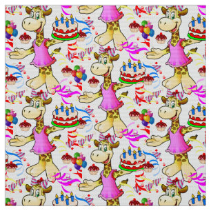 Tissu Giraffe Happy Birthday Cake Fabric