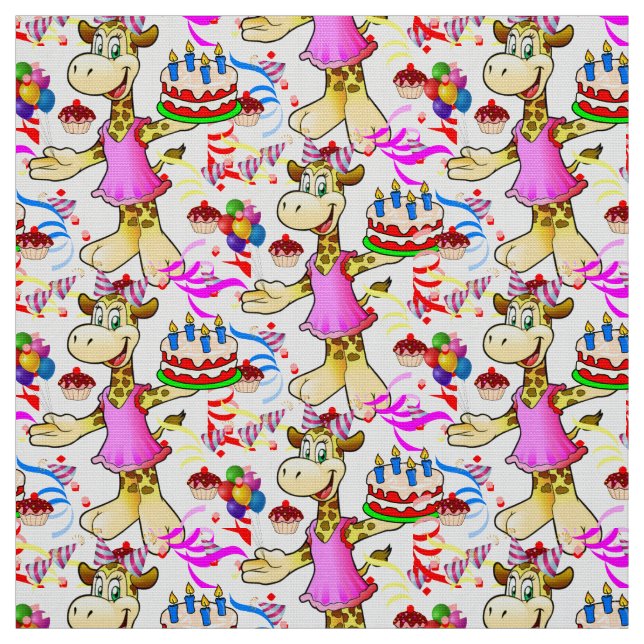 Tissu Giraffe Happy Birthday Cake Fabric (Échantillon)