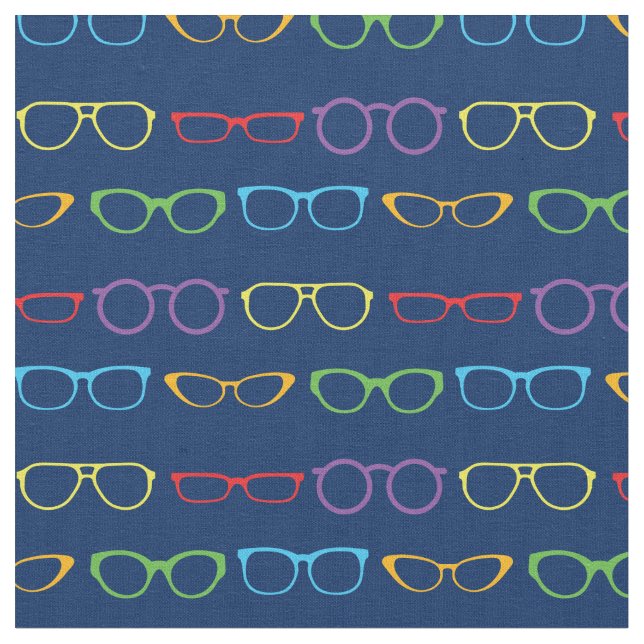 Tissu Glasses Cute Optician Rainbow Navy (Fermer)