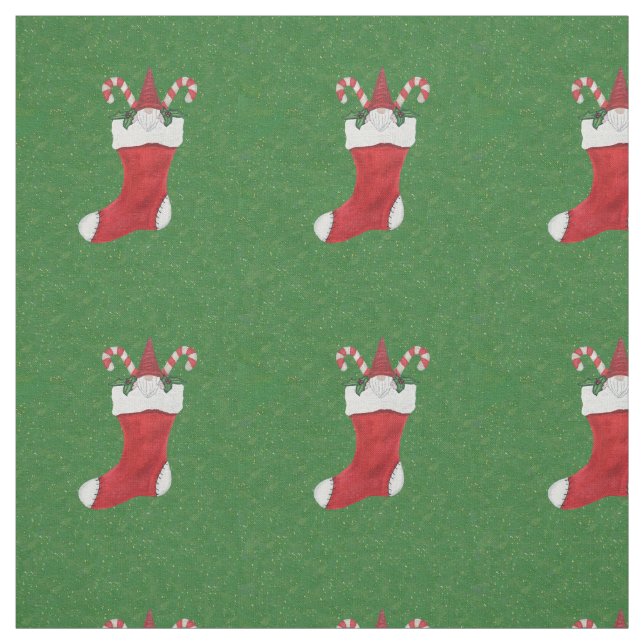 Tissu Gnome hérissé en rouge Noël Stocking vert (Échantillon)