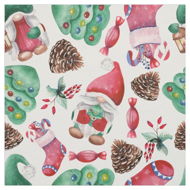 Tissu Gnomes de Noël adorables (Échantillon)