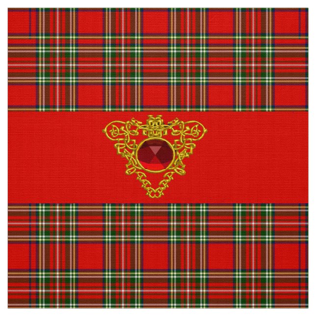 TISSU GOLD CELTIC COEUR, RUBY, ROUGE VERT ÉCOSSE TARTAN (Échantillon)