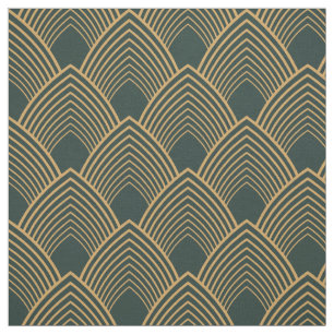 Tissu Gold et Emerald Green Art Déco Motif