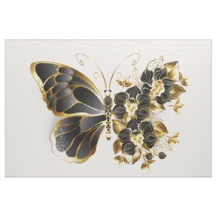 Tissu Gold Flower Butterfly with Black Orchid