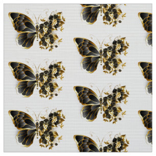 Tissu Gold flower Butterfly with Black Orchid