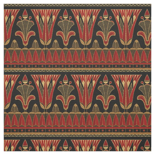 Tissu Gold rouge et Art déco noir (Échantillon)