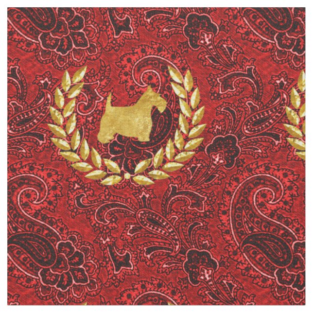 Tissu Gold Scotty Wreath Rich Red Paisley (Fermer)