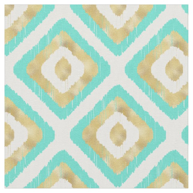 Tissu Gold & Turquoise Chic Ikat Motif (Fermer)
