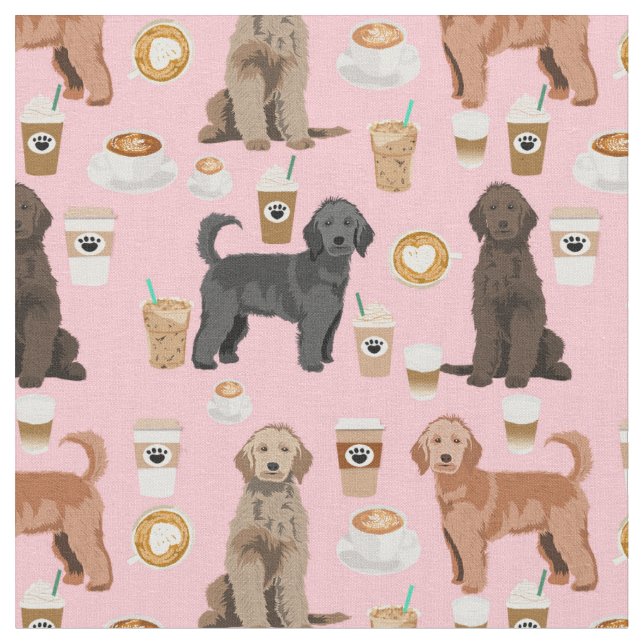 Tissu Golden Doodle mignon amoureux du café rose (Fermer)