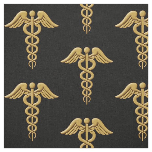 Tissu Golden Double Snake Caduceus (Échantillon)