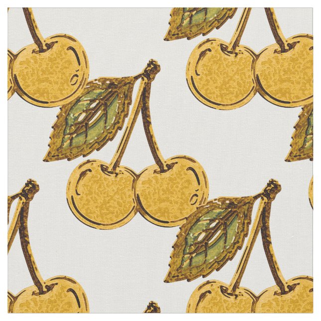 Tissu Golden Metallic Cherries Pattern (Fermer)