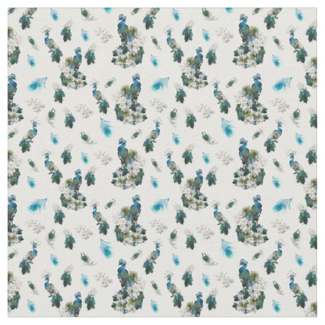 Tissu Golden Royal Peacock Feathers Running Print (Fermer)